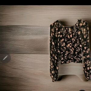 Free People Final Rose Black and Cream Floral Blouse